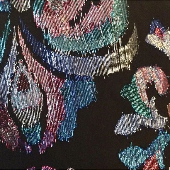 VTG 70s Black Blue Lurex Metallic Long Sleeve Panelled Hem Disco Blouse Medium - Picture 3 of 16